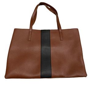 Vince Camuto Brown Leather Tote with Black Center Stripe